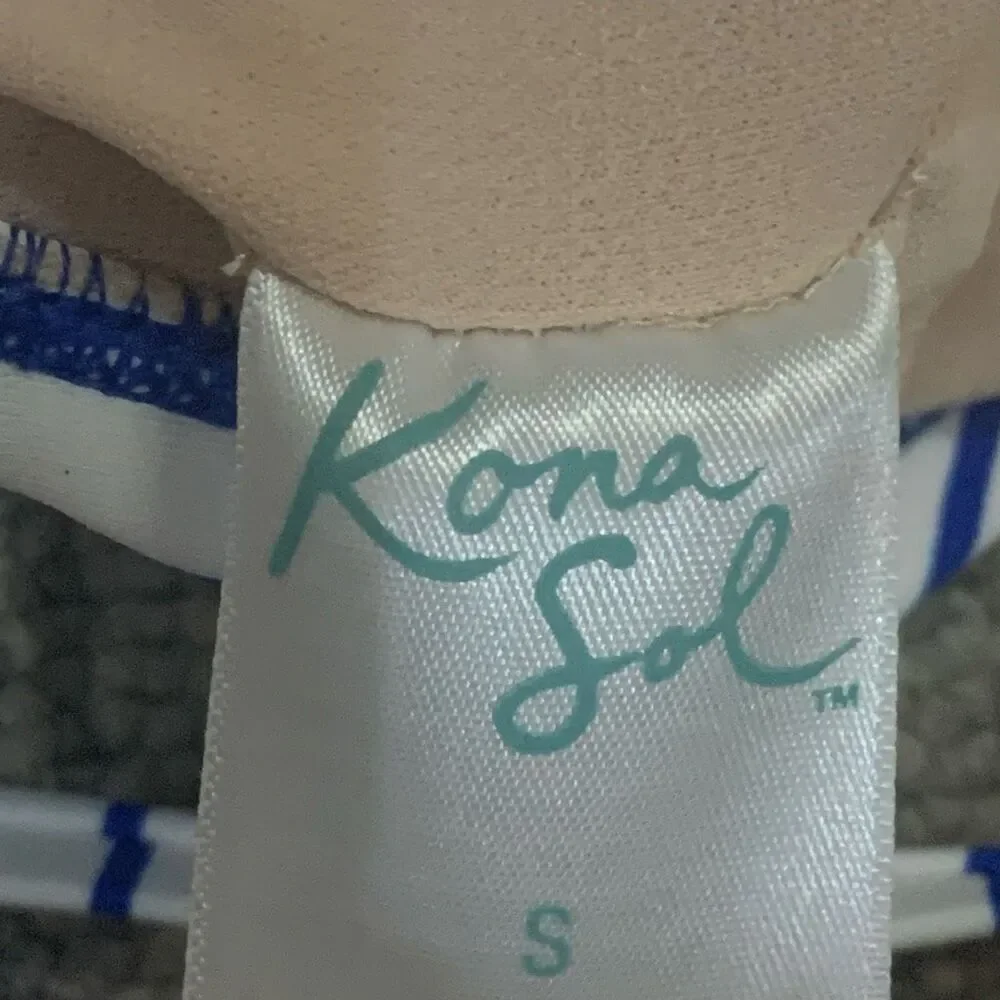 Kona Sol Women’s Small Blue White‎ Striped One Piece Bathing suit Swimwear